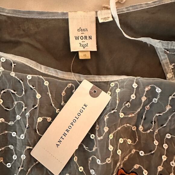 Seen Worn Kept Anthro Silver Floral Sequined Embroidered Cami, size XS - Picture 8 of 9